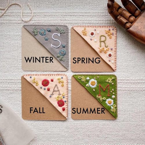 MOTEERLLU Personalized Hand Embroidered Corner Bookmark with A-Z Initial, Cute Book Markers for Reading Women, Book Lovers Gifts for Friends Mom & Teachers, 3.74"(Fall-o)