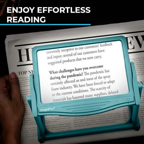 MAGNIPROS 5X LED Full Page Magnifying Glass - Hands-Free Stand & 3 Color Light Modes for Easy Reading & Crafting