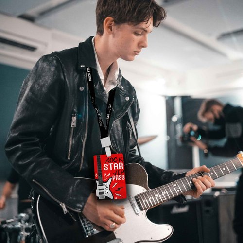 50 Pcs Rock Star Party Badge Rock PVC Card and Roll Party Badge Rock Star VIP Pass Lanyards for Rock Star Themed Birthday Party Supplies