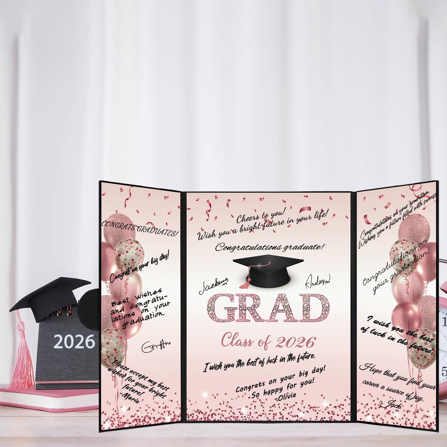DARUNAXY Rose Gold Graduation Party Decorations, 2PCS Class of 2026 Congratulations Graduates Alternative Signature Guest Book for Girls Women Happy Graduation Gifts Congrats Grad Signing Card Board