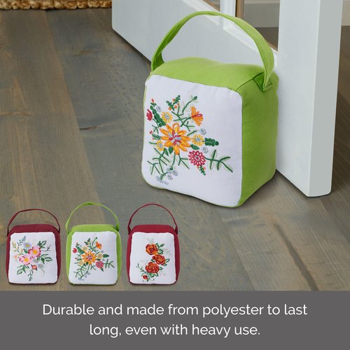 Elements Decorative Embroidered Floral Door Stoppers for Bedroom, Living Room, Office, Set of 3
