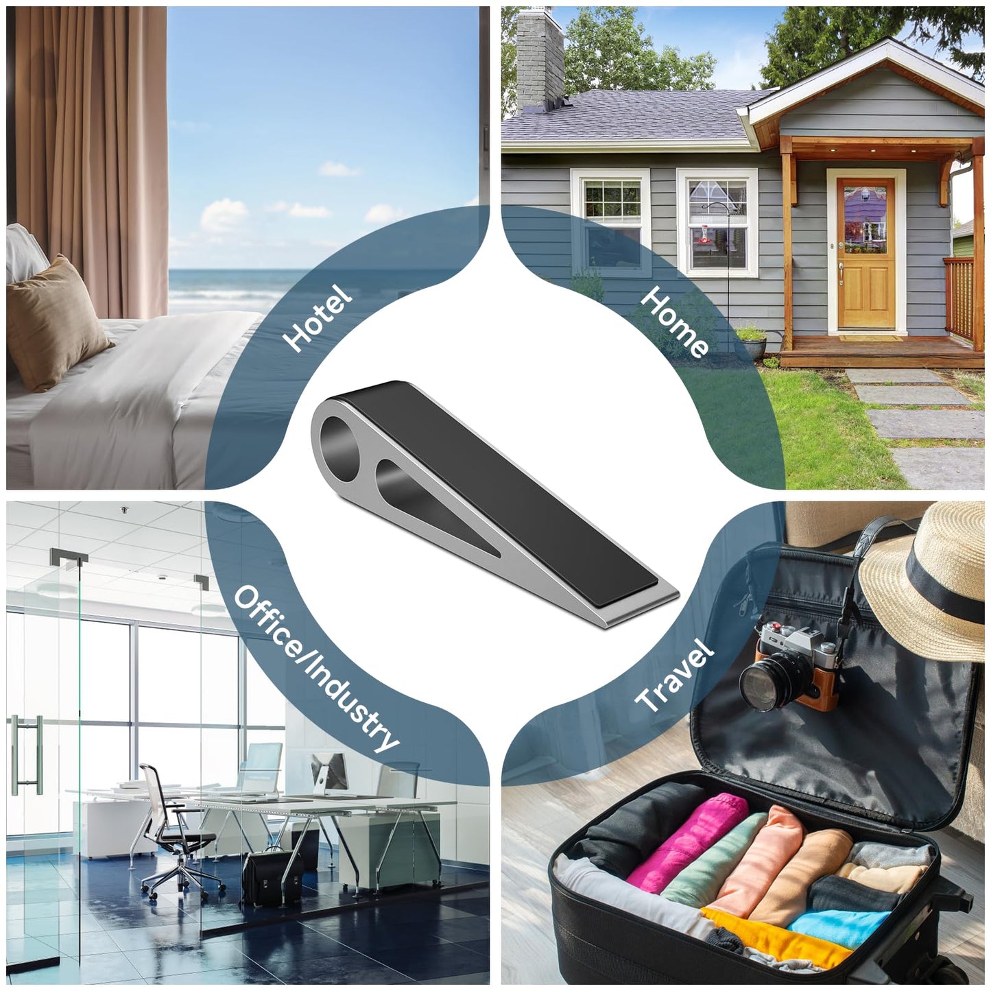 Heavy Duty Door Stopper for Bottom of Door, Aluminum & Rubber Door Stop Wedge- Keep Doors Open in Home, Apartment, Office, Hotel, 4.92L*1.02W*1.22H Inch, Silver