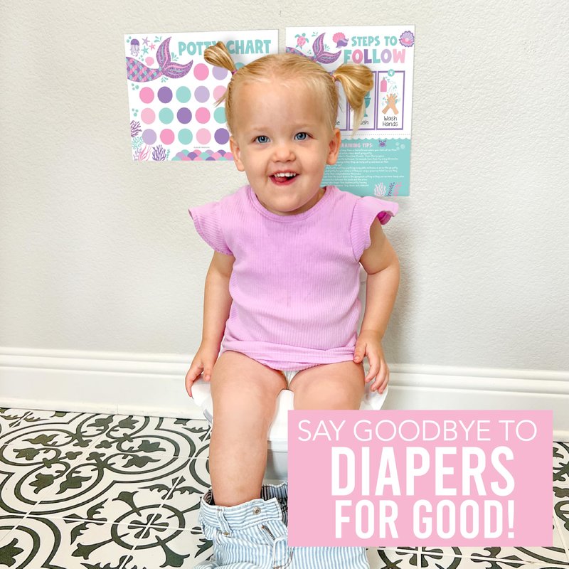 Hadley Designs Potty Training Chart for Toddlers Girls -10 Sticker Potty Chart for Toddlers Girls, 8.5x11" Potty Training Sticker Charts for Toilet Success, Mermaid Toddler Reward Chart for Kids