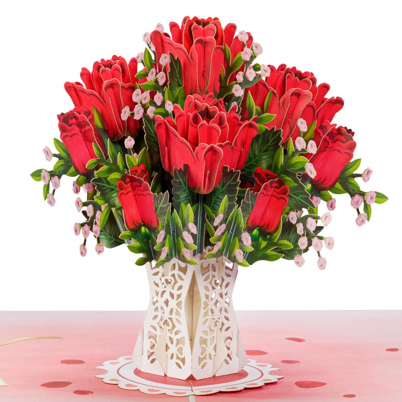 Paper Love 3D Lovely Roses Flower Bouquet Pop Up Card, with Forever Keepsake, Gift for Birthday, Wedding, Anniversary, Graduation, Get Well, Thank You, Mothers Day, Valentines Day, All Occasion - Oversized 10" x 7" Cards - with Envelope And Note Card