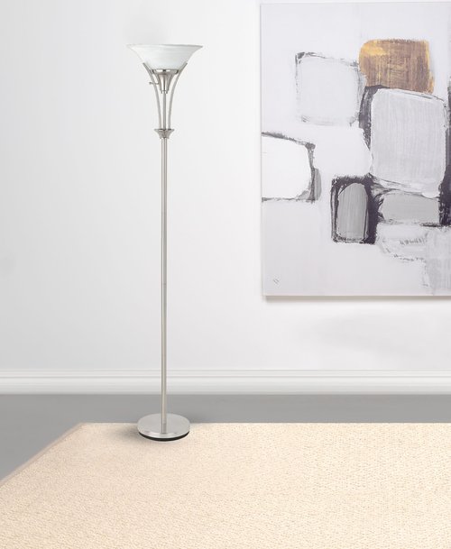 Coaster Home Furnishings - Archie - Torchiere Floor Lamp with Frosted Glass Shade and Metal Base - Living Room - 71-Inch - Brushed Silver - 901193