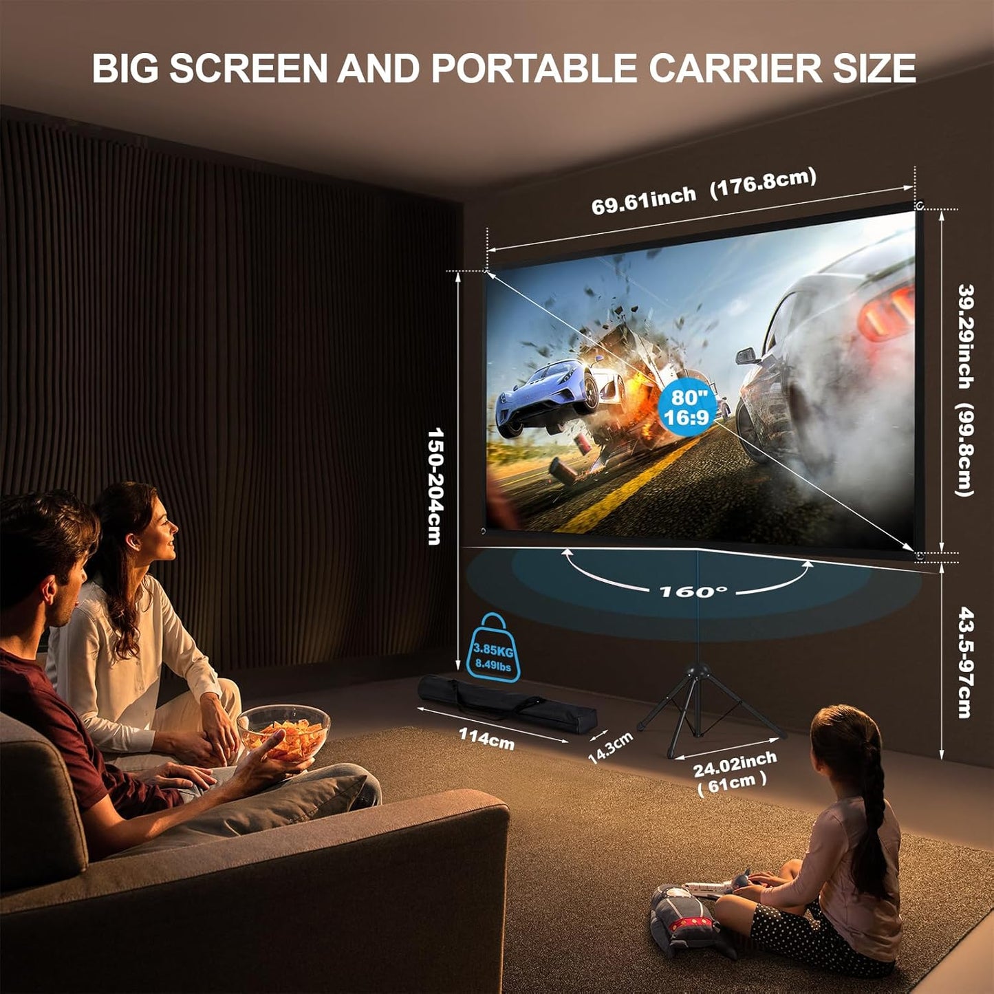 Skiennix Portable Projector Screen - 80 Inch 16:9 Outdoor Movie Screen | Lightweight & Easy Setup