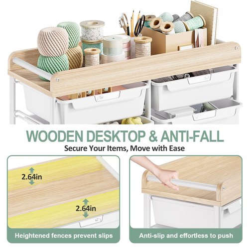 Rolling Storage Cart with 10 Large Drawers, Utility Cart with Wooden TableTop for Craft Organizers, Art Supply Storage, Home Office Organization, Cart with Wheels for Classroom, School, Green