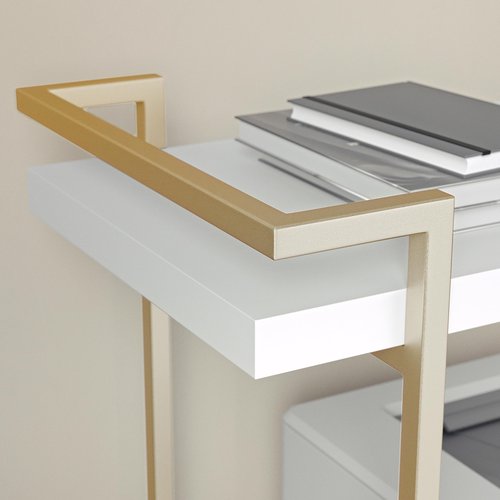 Martha Stewart Liam 2-Tier Mobile Office Storage and Printer Cart in White with Polished Brass Frame