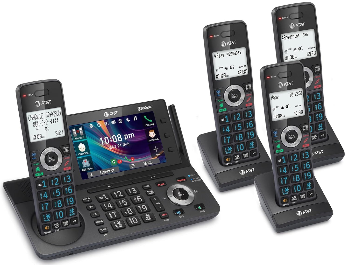 AT&T Cordless Home & Business Phone - 4-Handset DECT 6.0 with Answering Machine & Bluetooth | 5" Color Display