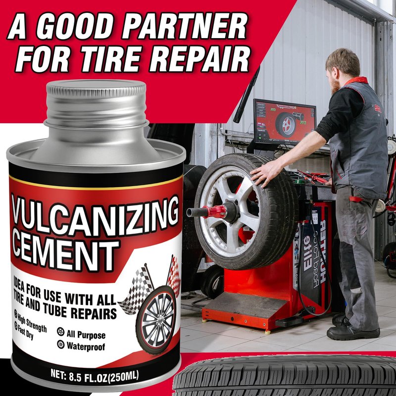 Chemical Vulcanizing Cement, Waterproof Tire Repair Glue 8.5 FL.Oz, Fast Drying Rubber Adhesive with Brush Top, Clear and Durable, Ideal for Car, Motorcycle, Bike