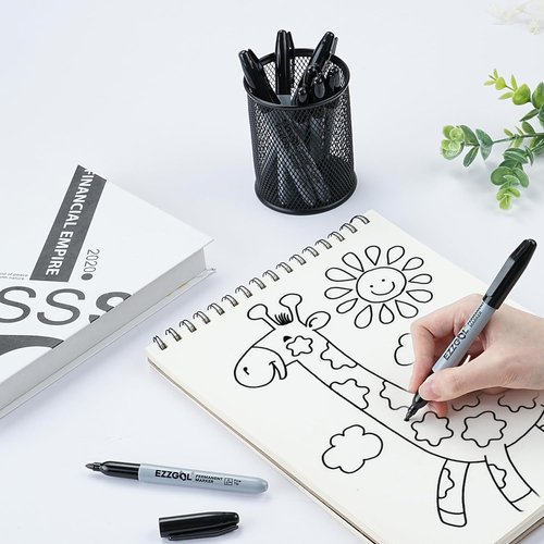 Ezzgol Permanent Markers - 150 Pack Fine Tip Black Waterproof Pens | Premium Smear-Proof, Quick-Drying Office Supplies