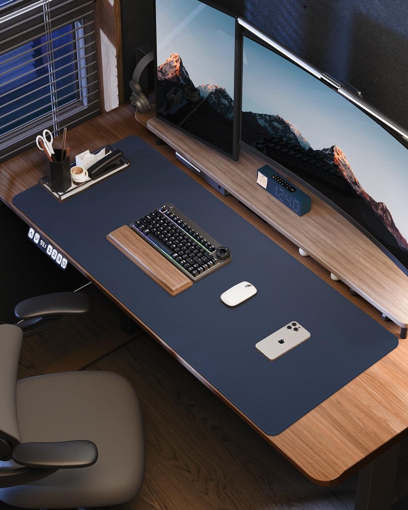 Leather Desk Pad Protector - 48 x 24 Computer Mat, Large Mouse Pad, Non-Slip, Waterproof PU Leather Blotter, Desk Cover for Office and Home (Midnight Blue)