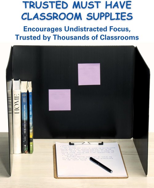 EasyStore Plastic Black Privacy Folders - Durable Desk Divider Panels for Student Testing