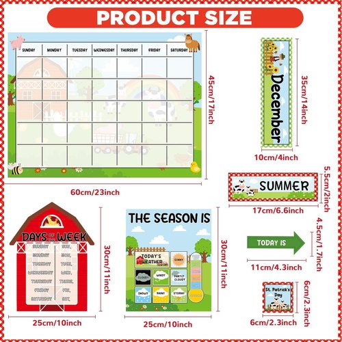 Farm Animal Calendar Bulletin Board Set for Classroom Decoration Farmhouse Calendar Seasons Weather Chart Barnyard Animal CTP Bulletin Board Paper-Cuts for Teachers Elementary School Classroom