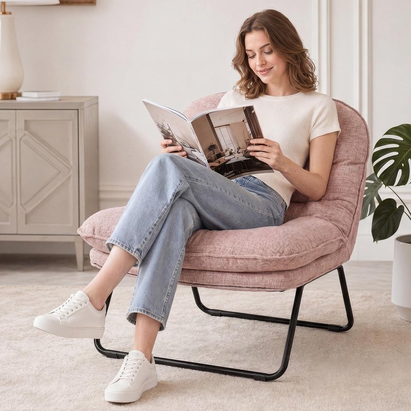 DUMOS Comfy Saucer Chair,PU Leather Foldable Chairs for Bedroom, Dorm & Gaming, Fashion Floor Chair with Back Support for Small Spaces,White