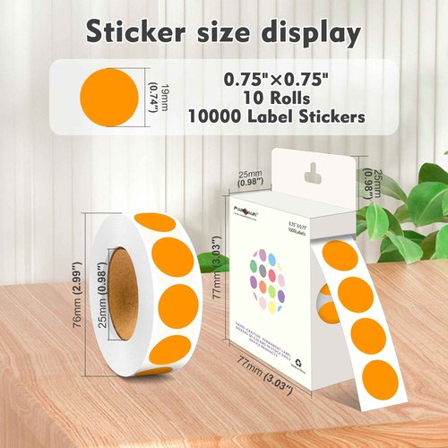 PARLAIM 3/4 Inch Roll Color Coding Labels,10000 per 10 Rolls Round Permanent Adhesive Color Coding Circle Dot Stickers for Office Home (Orange)