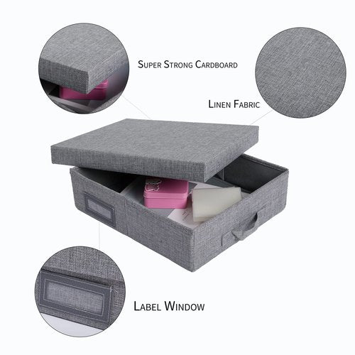 Mocolerno Linen Scrapbook Storage Box Photo Boxes Storage Document Letter File Box with Lid 14'' x 13''x 4'' Gray (3 pack)