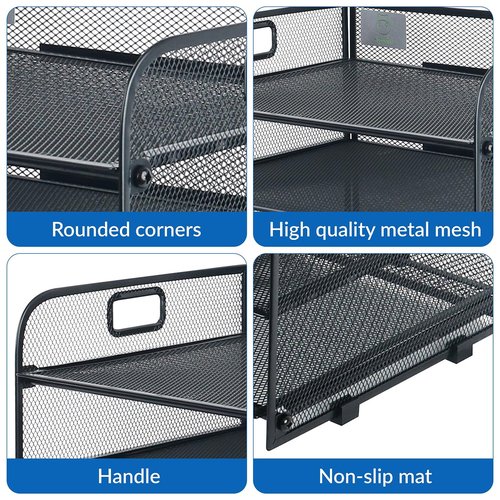 ALTOS OFFICE AND HOME, Metal Mesh Desk Organizer, 5 Compartments, Large Capacity, Holes to Handle It, Rounded Corners, Non-Slip, Anti Rust, Hinge Design