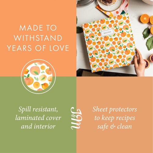 Jot & Mark 8.5" x 11" Sturdy 3 Ring Recipe Binder with Spill-Proof Clear Binder Sleeves Sheet Protector, 30 Dual-Sided Recipe Card Pages for Written & Printed Recipes, Tabbed Dividers, Peach Dream