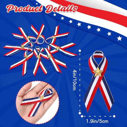 Qeeenar 200 Pcs Veterans Day American Flag Ballpoint Pen and Patriotic Ribbon Pins with Star Set 1.0 mm Black Ink Gel 4th of July Ink Pen for Veterans Day Memorial Independence Party Supplies