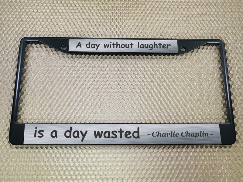 Custom Personalized Black Powder-Coated Metal Laser Engraved Standard Size - Car/Automobile License Plate Frame with Free caps - Steel/Black Text (Qty: 1 Frame)