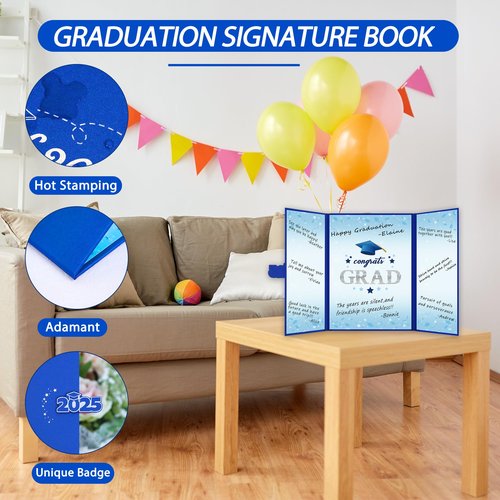Vlipoeasn 2025 Graduation Guest Book Alternative, Blue Silver Class of 2025 Graduation Party Decorations, Graduation Signature Book for 2025 College High School, Unique Graduation Gifts for Friends