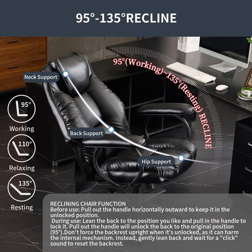 ATMILD Office Chair Big and Tall, High Back Executive Chair with Ottoman, 400 lbs, Ergonomic Office Chair with Padded Armrest, PU Leather (Black)