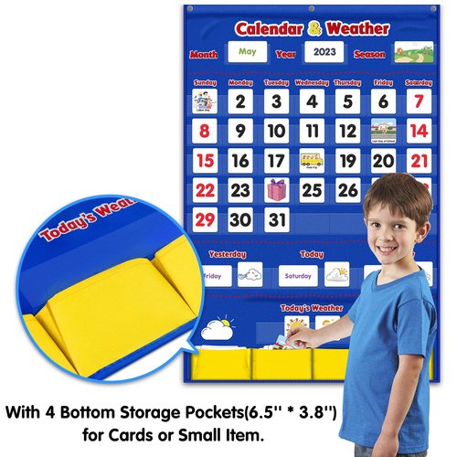 Godery Calendar and Weather Pocket Chart, Classroom Organized Chart, 149 Pieces