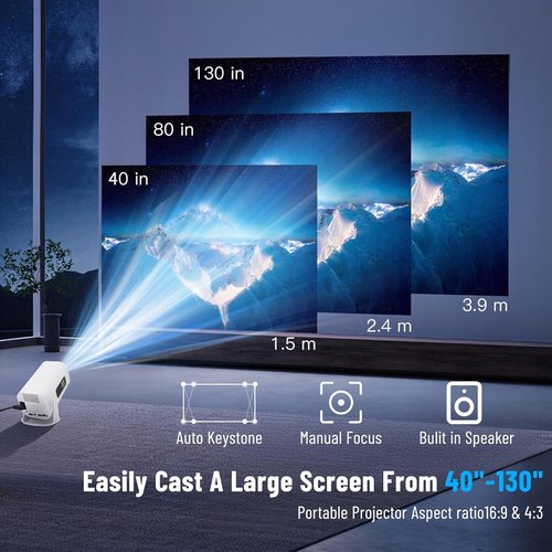 Mini Projector | 4K 1080P Portable Movie Projector with WiFi & Bluetooth - Built-In Apps & Speaker
