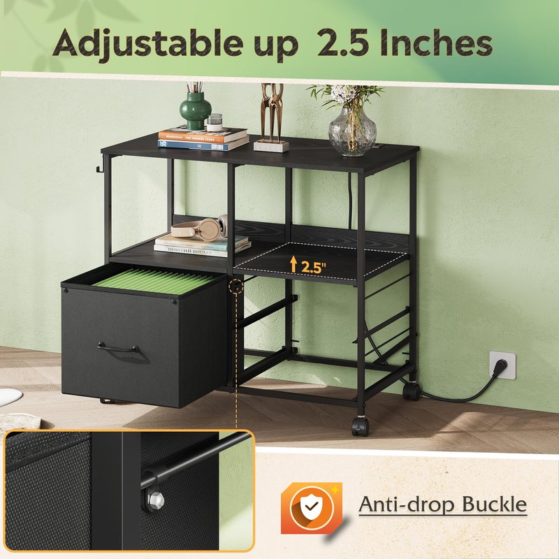 DEVAISE 3 Drawer File Cabinet with Charging Station, Rolling Printer Stand for Office Storage, Mobile Filing Cabinet fits Under Desk Storage, Black