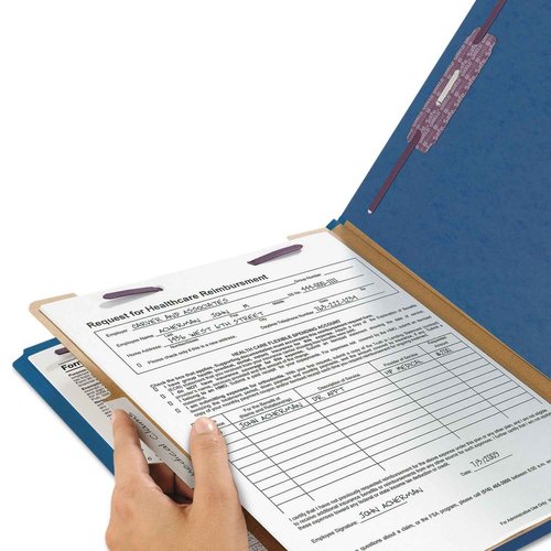 Smead Pressboard Classification File Folder with SafeSHIELD Fasteners, 1 Divider, 2" Expansion, Legal Size, Dark Blue, 10 per Box (18732)