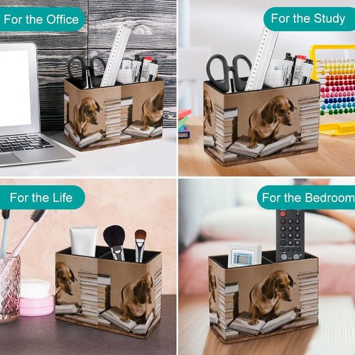 Niapessel Pencil Holder for Desk, Funny Dachshund Animal Pen Holder Storage Desktop Pen Organizer Desk Pencil Organizer Makeup Brush Holder for Office School College Leather