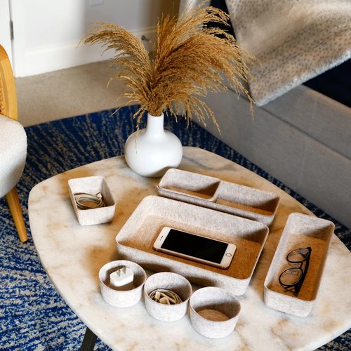Welaxy Office Desk Drawer Organizers Trays Felt Shallow organizing Box Draw dividers for hygge aesthetics Office Supplies Multi-purposed Organize 8-piece (Oatmeal)