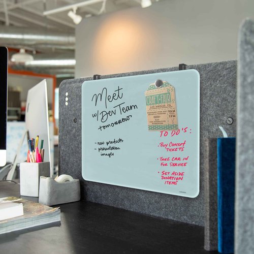 U Brands Magnetic Cubicle/Wall Glass Dry-Erase Board, 16" x 20" Inches, White Frosted Surface, Frameless