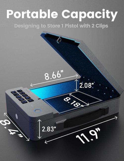 Biometric Gun Safe - 4-Way Unlock with APP, Fingerprint, PIN & Key - 2000mAh Rechargeable Battery