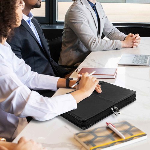 Calfinder Vegan Leather Padfolio with Zipper&Handle,Padfolios for Women&Men,Business Portfolio Organizer for Ipad,Notepad Folder with Phone Pocket and Card Holder,Portfolio Binder