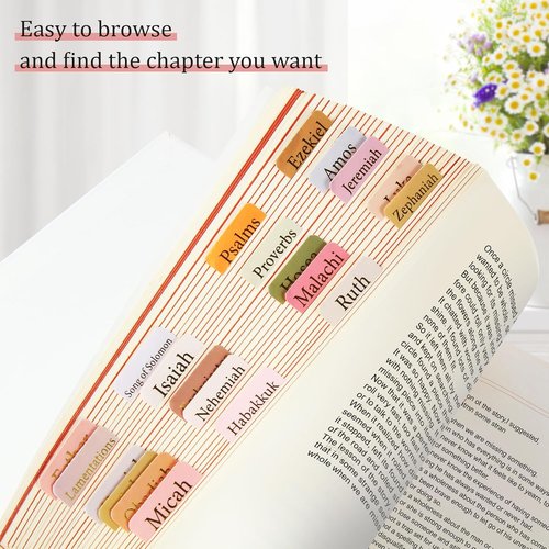 ERENOU Bible Tabs - Gold Foil Embossed Lettering | 75 Easy-to-Read Index Tabs for Bible Study