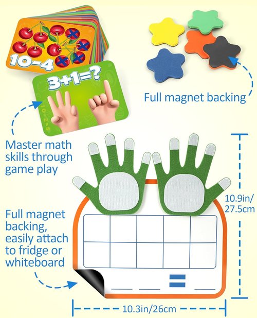 Coogam Montessori Math Manipulatives - Magnetic Ten Frame Counting Blocks & Dry Erase Board | Educational Toy for Grades 1-3