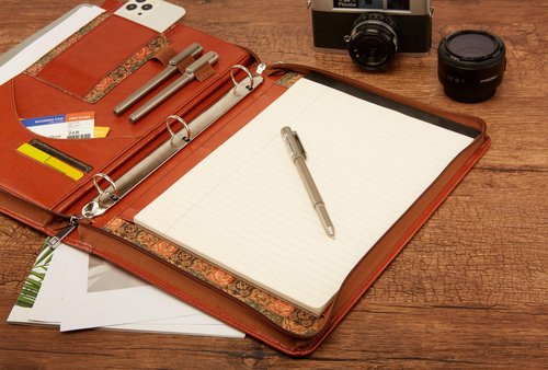 Vegan Leather Portfolio, Brown leather Padfolio, 10x13.5 inch briefcase with 3 Ring Binder, Faux leather Portfolio fit for A4 Letter Size notepad, Leather padfolio for Men and Women