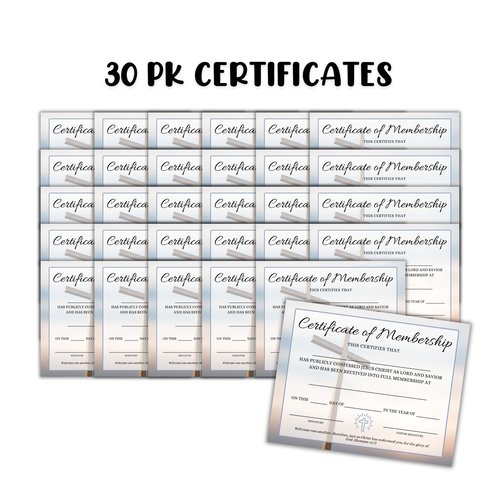 New Church Membership Certificate 30pk 8.5x11” Cross Modern Recognition to Frame Baptism Welcome Folder Dedication to Church Affirmation