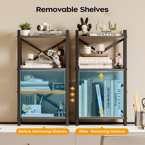 Homeiju Desktop Bookshelf, 4-Tier Stackable Narrow Desk Bookcase, Adjustable Industrial Desk Organizer Display Shelf, Wood Desktop Book Organizer for Living Room, Bedroom and Home Office(Grey)