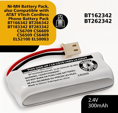 Cerepros 2-Pack BT162342/BT262342 2.4V 300mAh Battery Packs for VTech Cordless Phone