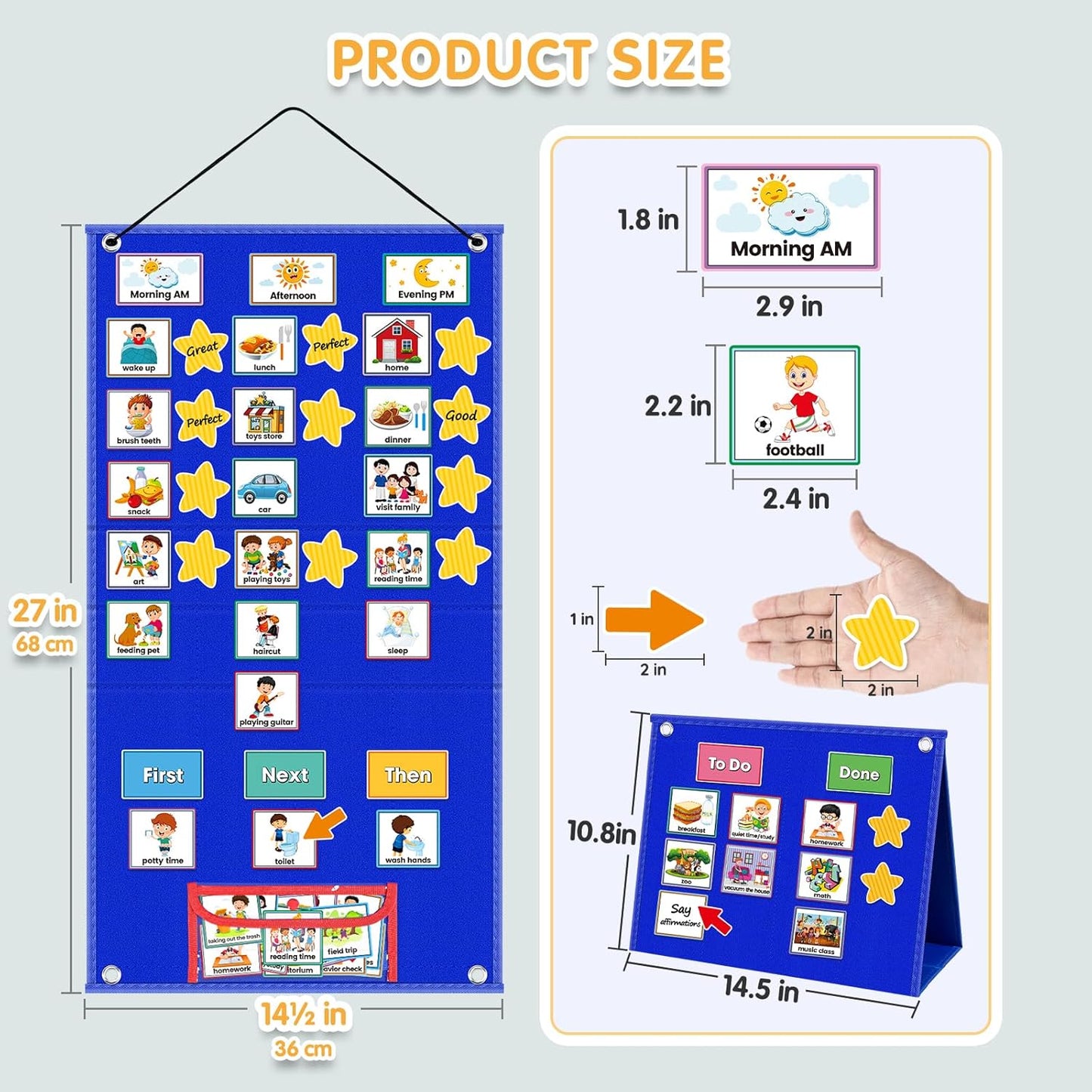 ALSLEA Large Visual Schedule for Kids - Autism Chore Chart with 124 Cards | Daily Routine Planner (Blue)