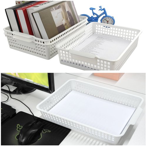 Fiazony 6-Pack Plastic Storage Trays Basket, Organization Basket Tray for Paper/File, White