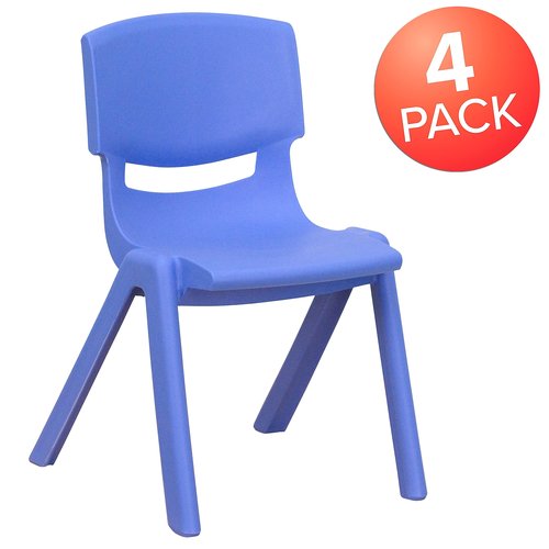 Flash Furniture Whitney Blue Plastic Stackable School Chair with 12'' Seat Height (Pack of 4)