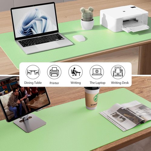 Aothia Faux Leather Desk Mat - Non-Slip Waterproof Writing Surface | Large Foam Green Pad (55" x 24")