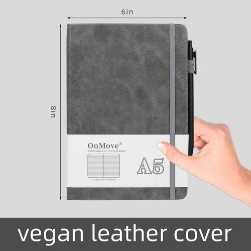 OnMove Notebooks Journal for Women Men 24 Pack Bulk Leather Hardcover with Pen Holder A5 160 Pages 100 GSM Thick Paper for Work School Lined Gray