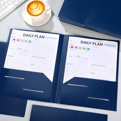Fulmoon 48 Pack Plastic Folders with 2 Pockets 11 x 9 Inch Heavy Duty File Pocket Folders Fit Letter Size Paper Bulk for School Office Home Supply(Navy Blue)