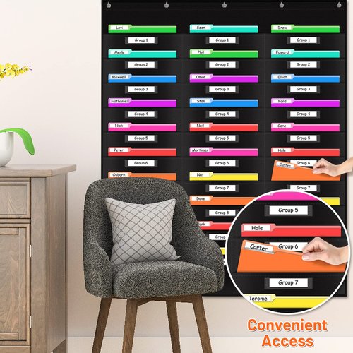 AKAYOK Hanging File Folders for Legal/Letter Size, 30-Pocket Wall File Organizer Black Pocket Chart for Classroom, Office, and Home – Perfect for Assignments, Document, Scrapbooks, Mail and Papers