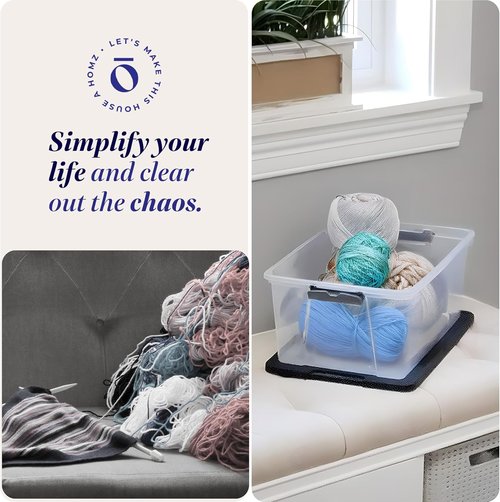HOMZ 4-Pack Clear Plastic Storage Organizer Bins - 15 Quart Stackable Containers with Gray Lids for Home & Office